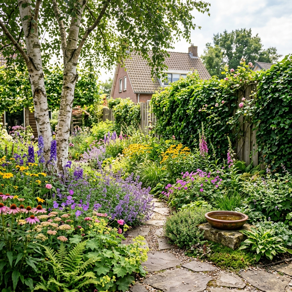 Een weelderige en biodiverse Nederlandse achtertuin