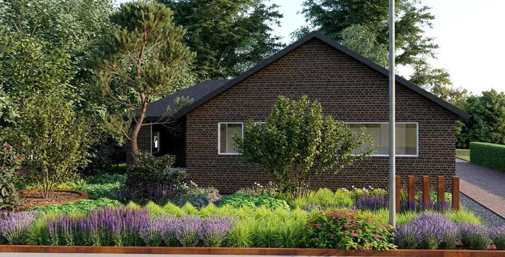 Fotorealistisch 3D tuinontwerp met beplantingsplan