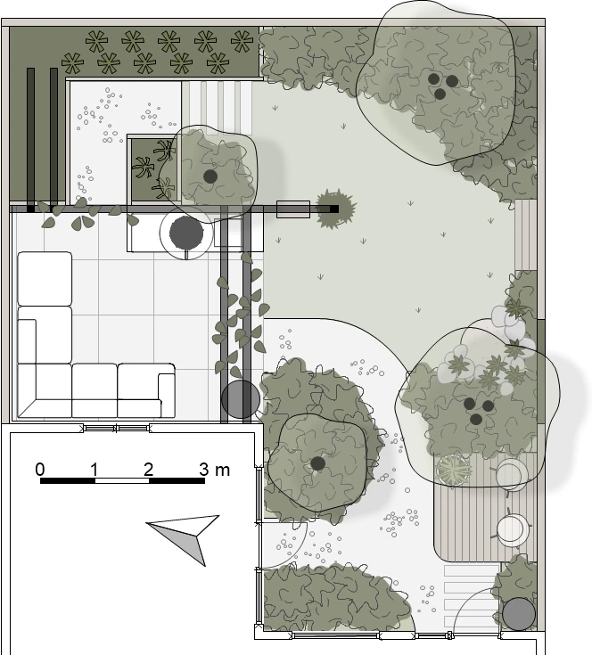 Professioneel 2D tuinontwerp op schaal