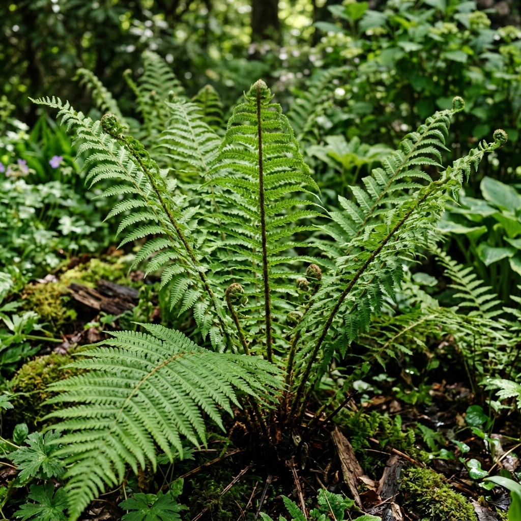 Groene bladeren van de mannetjesvaren (Dryopteris filix-mas) in het bos