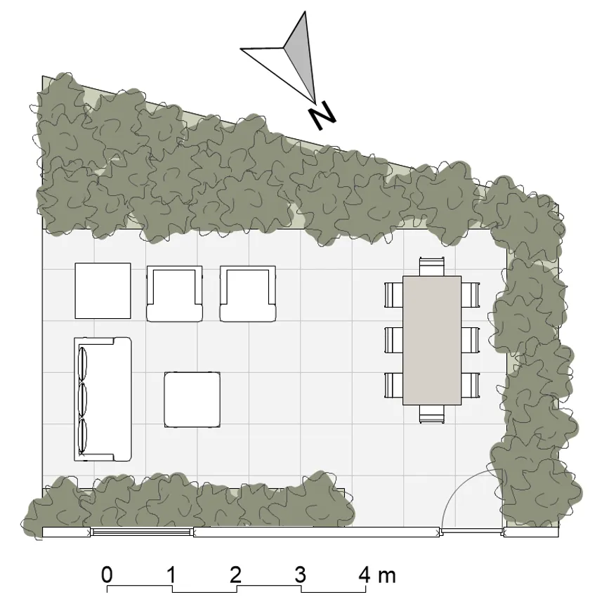 Tuinontwerp versie 2 met een kleiner terras en meer groen