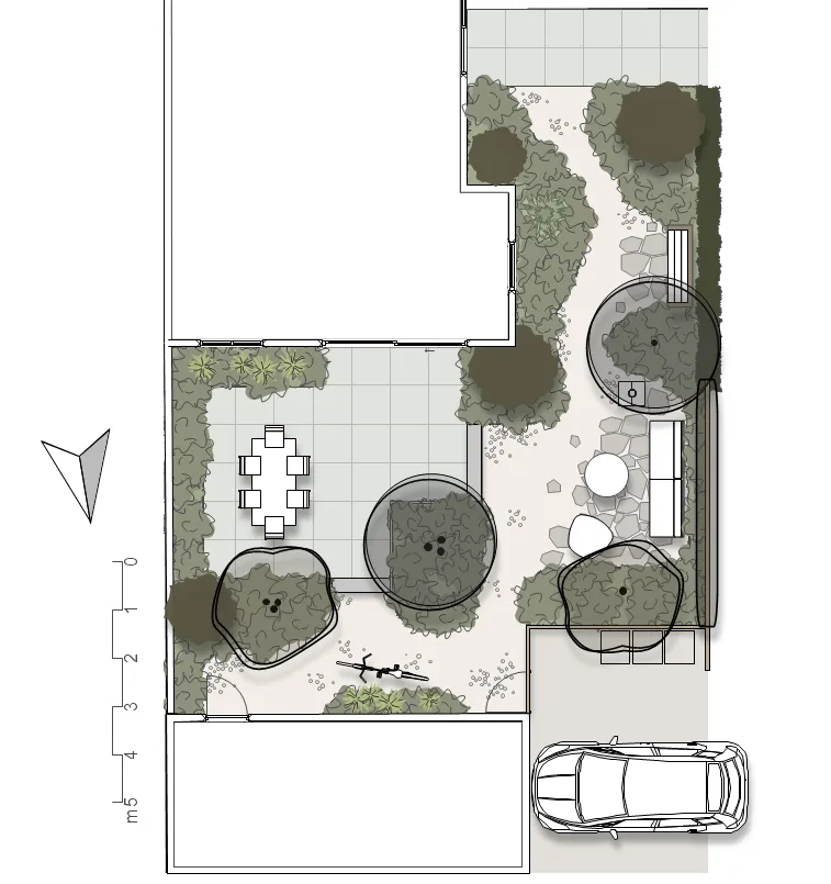 Tuinontwerp beschutte tuin met privacy