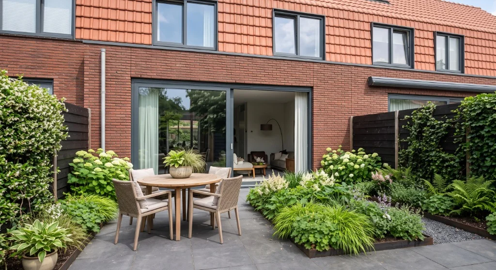 Terras zonder boom in een tuinontwerp
